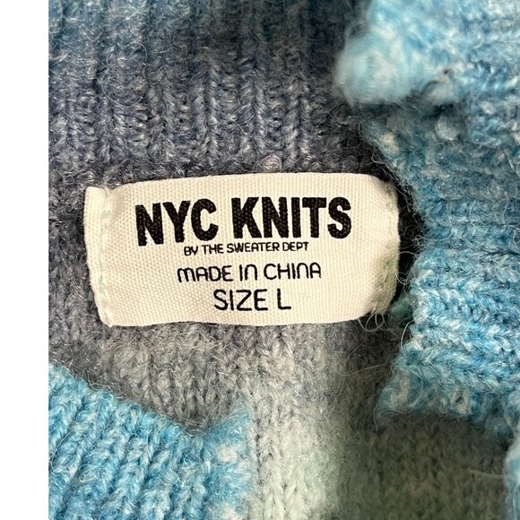 🩵 NYC Knits Blue Teal Ombre Distressed Mock Neck Cropped Sweater Size Large - Picture 9 of 12